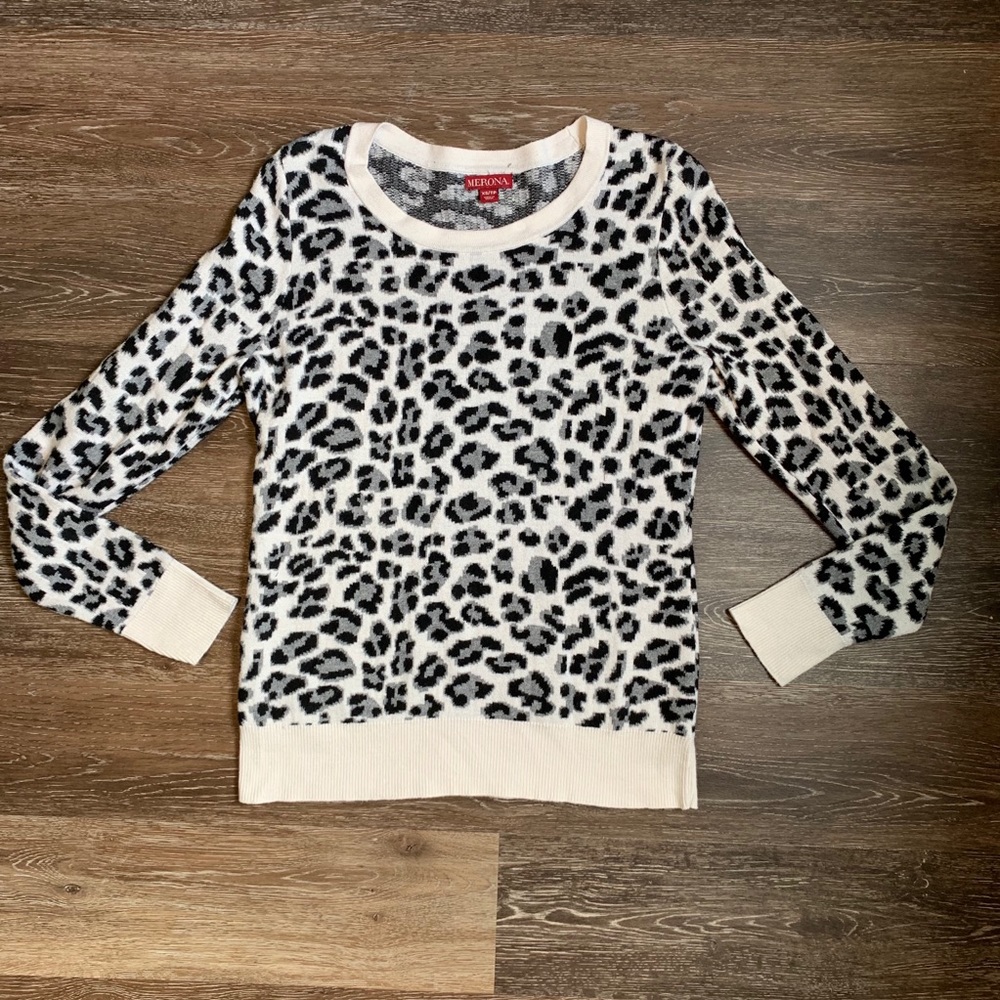 Merona Black and Cream Leopard Sweater XS
